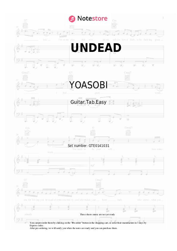 Pestañas fáciles YOASOBI - UNDEAD - Guitarra.Tablatura.Einfach