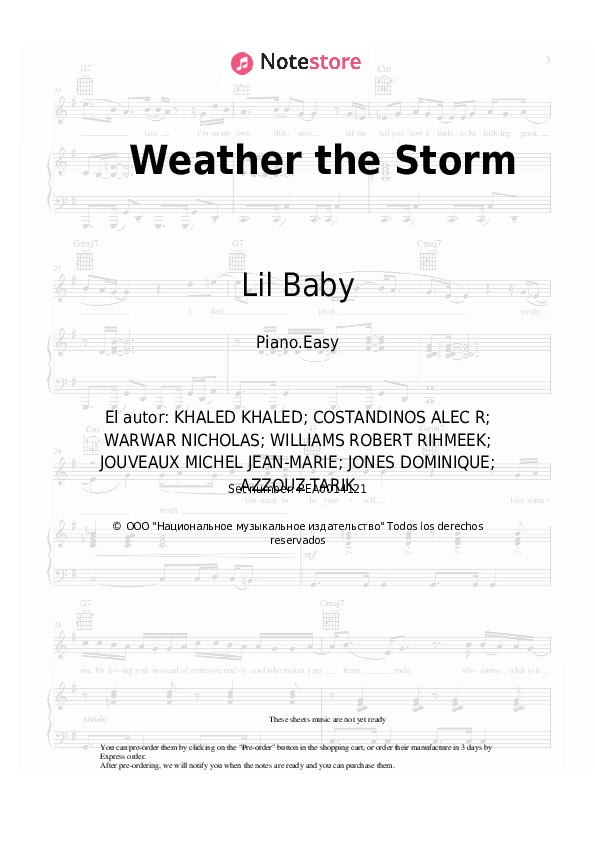 DJ Khaled, Meek Mill, Lil Baby - Weather the Storm notas para el fortepiano