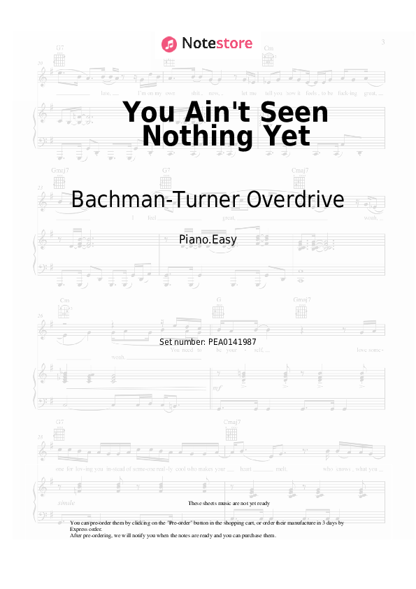 Notas ligeras Bachman-Turner Overdrive - You Ain't Seen Nothing Yet - Piano.Easy