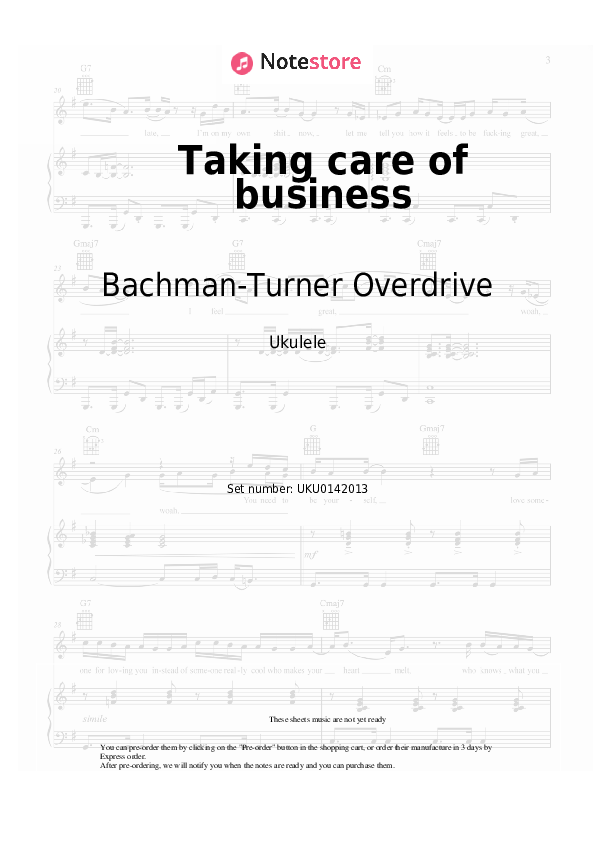 Notas Bachman-Turner Overdrive - Taking care of business - Ukelele