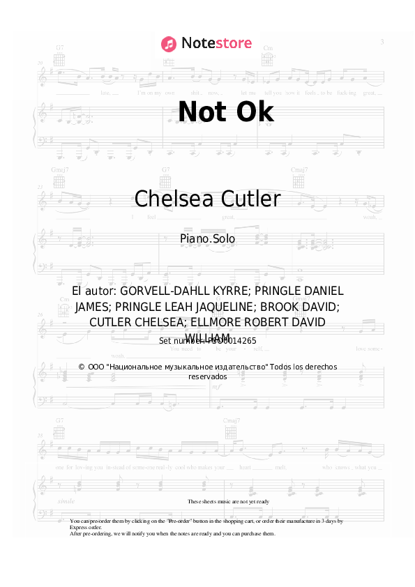 Kygo, Chelsea Cutler - Not Ok notas para el fortepiano