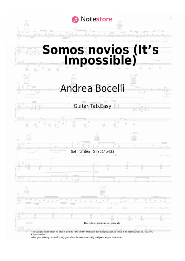 Pestañas fáciles Andrea Bocelli, Christina Aguilera - Somos novios (It’s Impossible) - Guitarra.Tablatura.Einfach