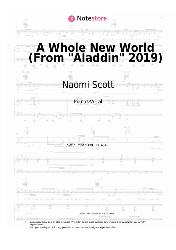 Mena Massoud, Naomi Scott - A Whole New World (From Aladdin 2019) notas para el fortepiano
