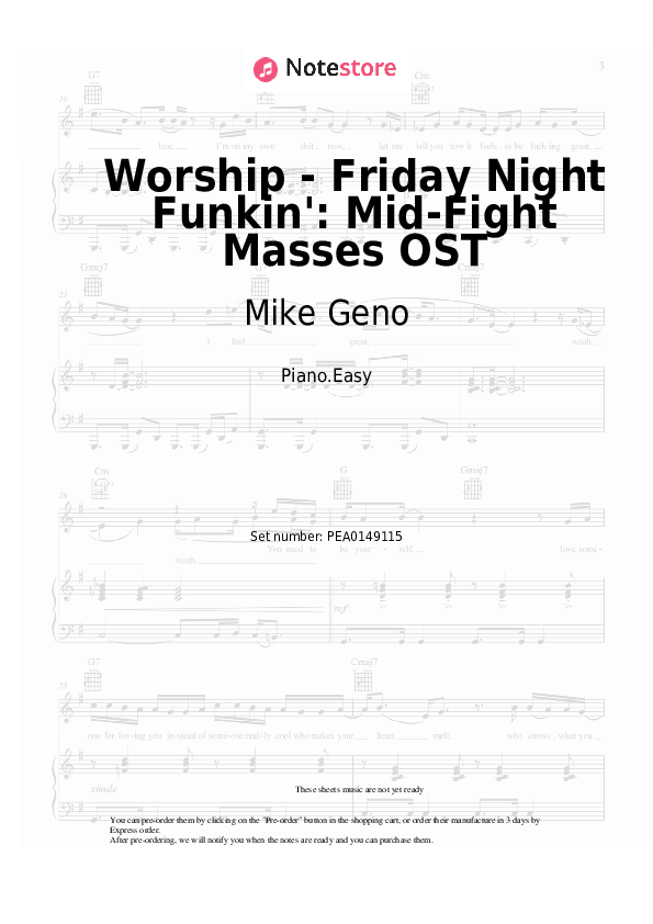 Notas ligeras Mike Geno - Worship - Friday Night Funkin': Mid-Fight Masses OST - Piano.Easy