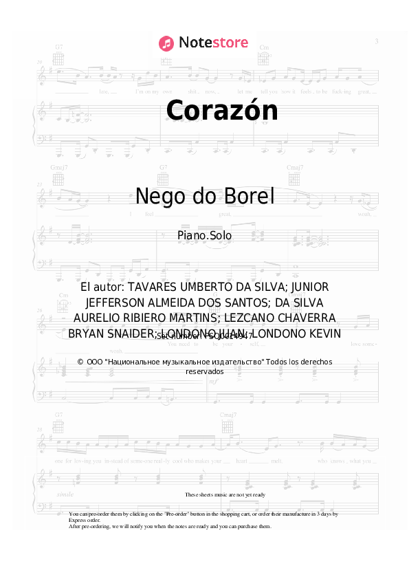 Maluma, Nego do Borel - Corazón notas para el fortepiano