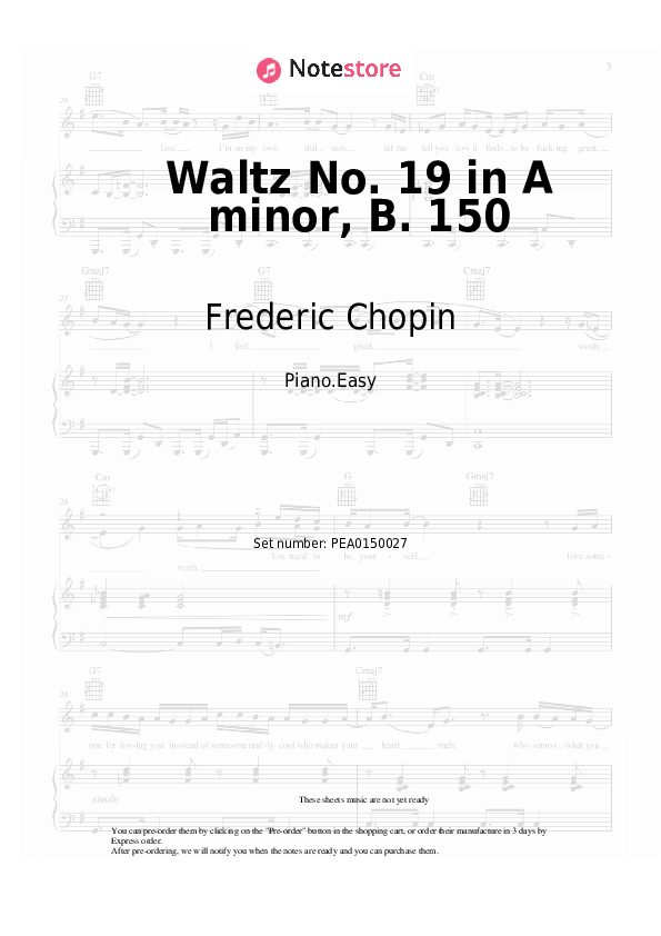 Notas ligeras Frederic Chopin - Waltz No. 19 in A minor, B. 150 - Piano.Easy