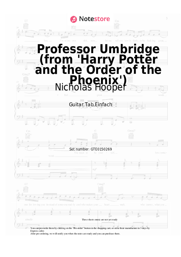 Pestañas fáciles Nicholas Hooper - Professor Umbridge (from 'Harry Potter and the Order of the Phoenix') - Guitarra.Tablatura.Einfach