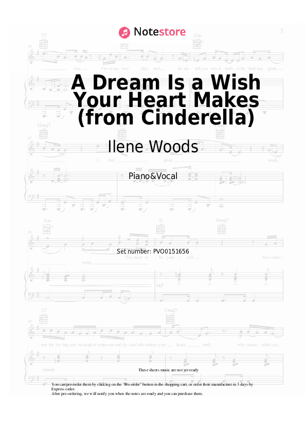 Partituras con voz. Ilene Woods - A Dream Is a Wish Your Heart Makes (from Cinderella) - Piano&Vocal