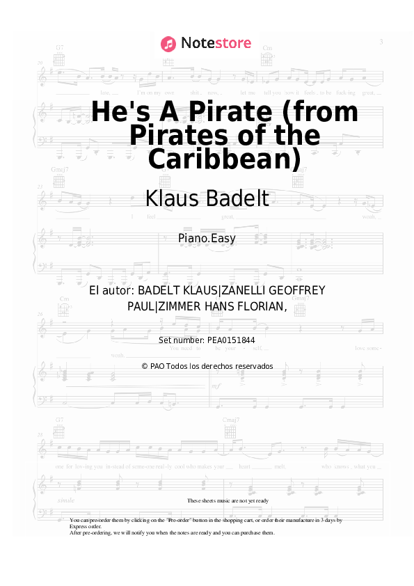 Notas ligeras Klaus Badelt - He's A Pirate (from Pirates of the Caribbean) - Piano.Easy