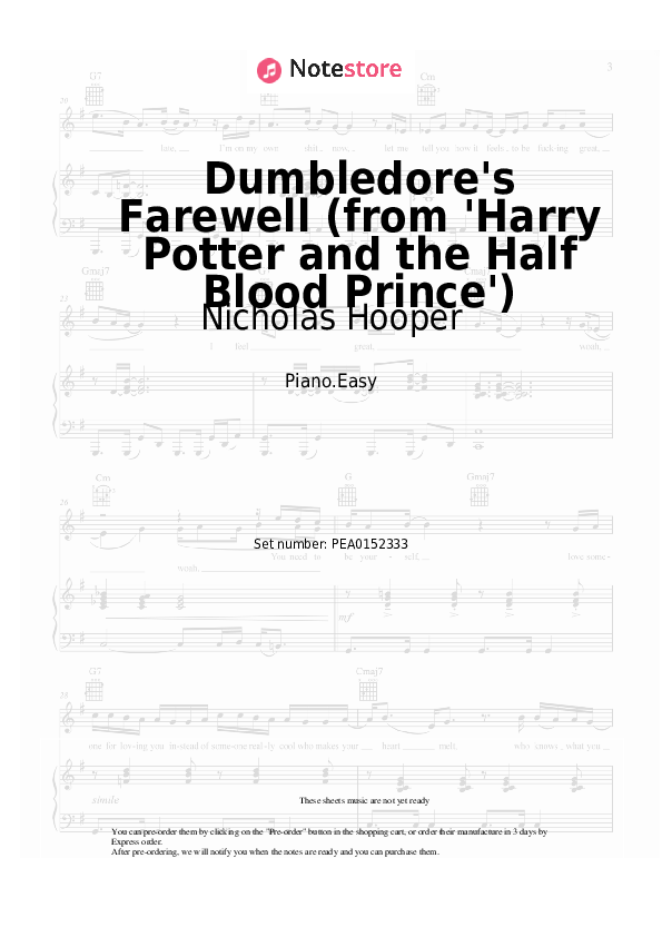 Notas ligeras Nicholas Hooper - Dumbledore's Farewell (from 'Harry Potter and the Half Blood Prince') - Piano.Easy