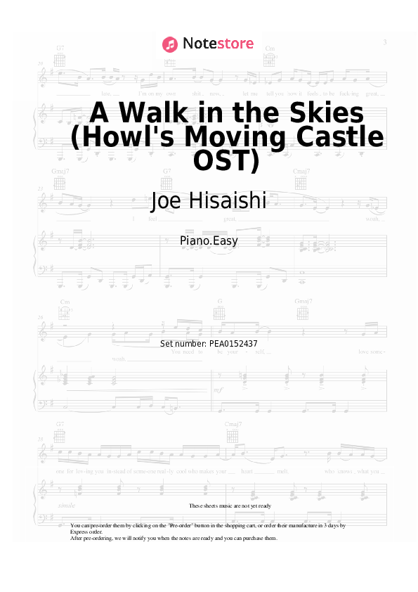 Notas ligeras Joe Hisaishi - A Walk in the Skies (Howl's Moving Castle OST) - Piano.Easy