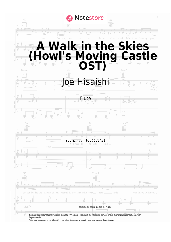 Notas Joe Hisaishi - A Walk in the Skies (Howl's Moving Castle OST) - Flauta