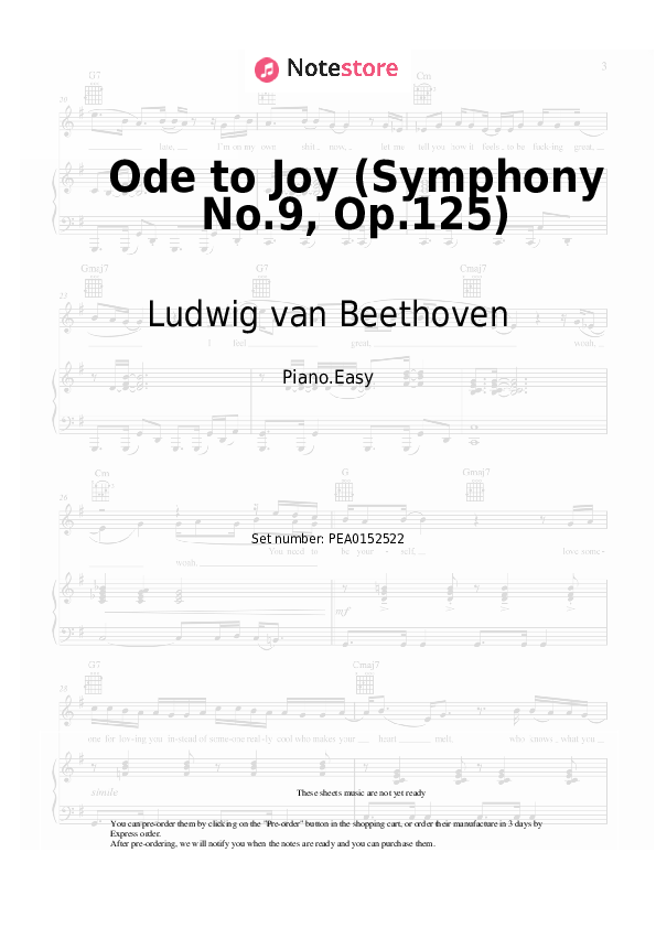 Notas ligeras Ludwig van Beethoven - Ode to Joy (Symphony No.9, Op.125) - Piano.Easy