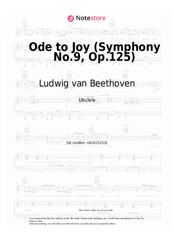 Notas Ludwig van Beethoven - Ode to Joy (Symphony No.9, Op.125) - Ukelele