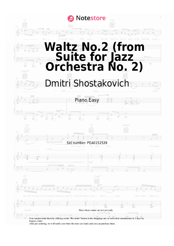 Notas ligeras Dmitri Shostakovich - Waltz No.2 (from Suite for Jazz Orchestra No. 2) - Piano.Easy