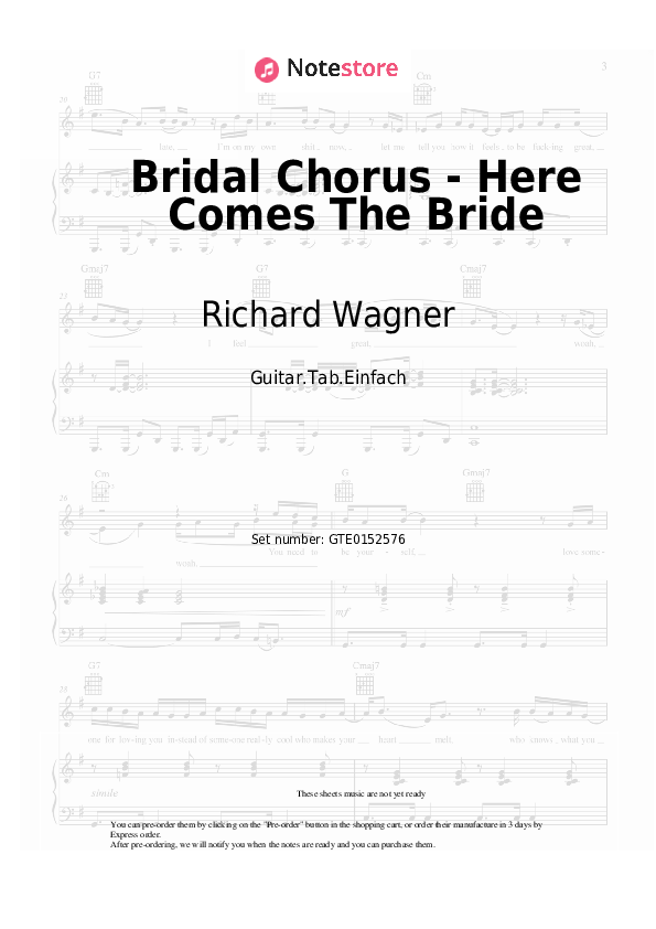 Pestañas fáciles Richard Wagner - Bridal Chorus - Here Comes The Bride - Guitarra.Tablatura.Einfach