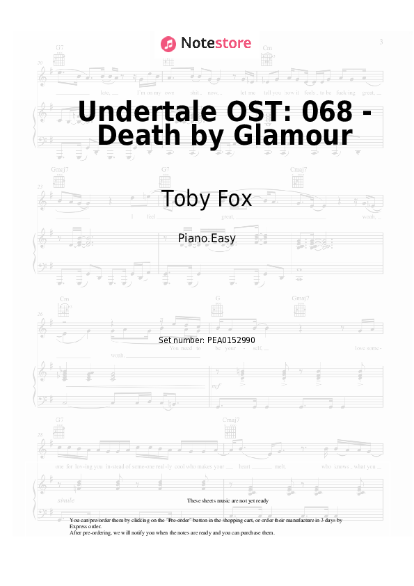 Notas ligeras Toby Fox - Undertale OST: 068 - Death by Glamour - Piano.Easy