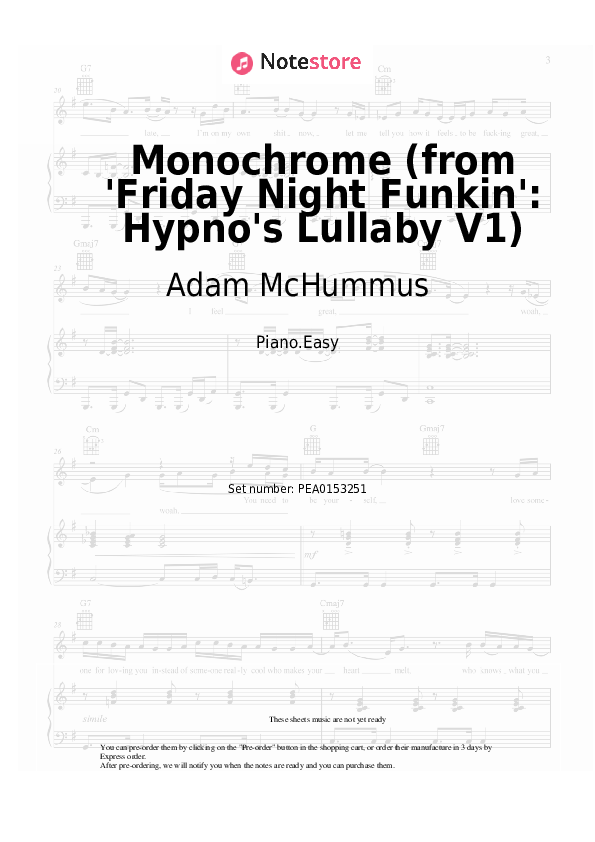 Notas ligeras Adam McHummus - Monochrome (from 'Friday Night Funkin': Hypno's Lullaby V1) - Piano.Easy