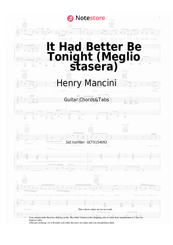 Acordes Henry Mancini - It Had Better Be Tonight (Meglio stasera) - Guitar.Chords&Tabs