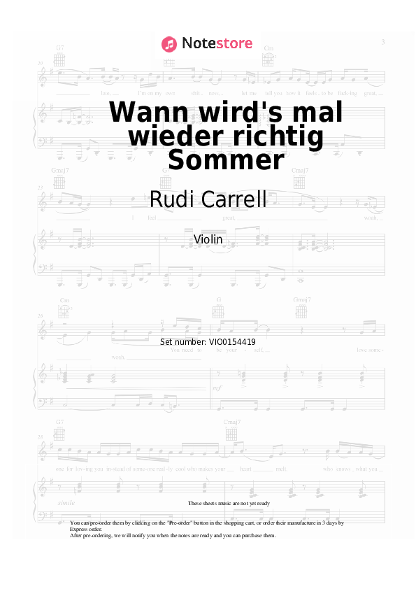 Notas Rudi Carrell - Wann wird's mal wieder richtig Sommer - Violín