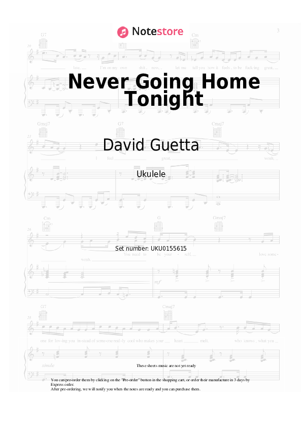 Notas David Guetta, Alesso, Madison Love - Never Going Home Tonight - Ukelele