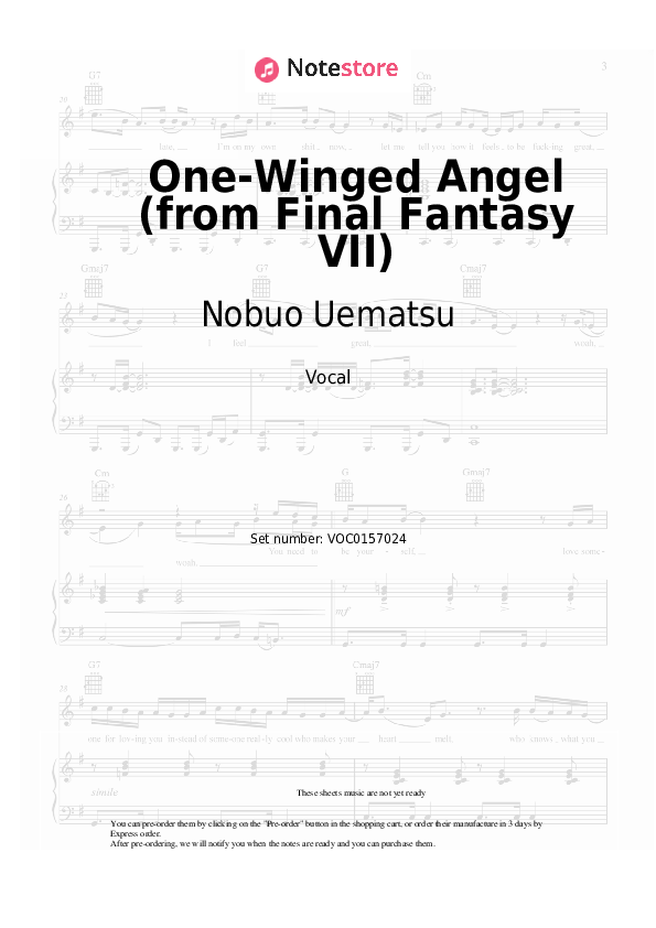 Notas Nobuo Uematsu - One-Winged Angel (from Final Fantasy VII) - Vocal