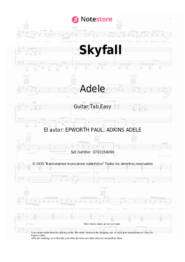 Pestañas fáciles Adele - Skyfall - Guitarra.Tablatura.Einfach