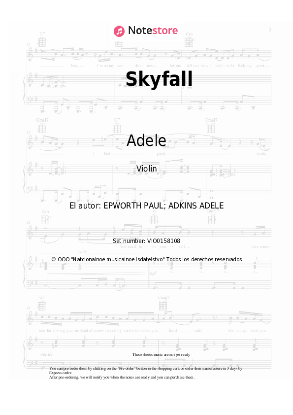 Notas Adele - Skyfall - Violín