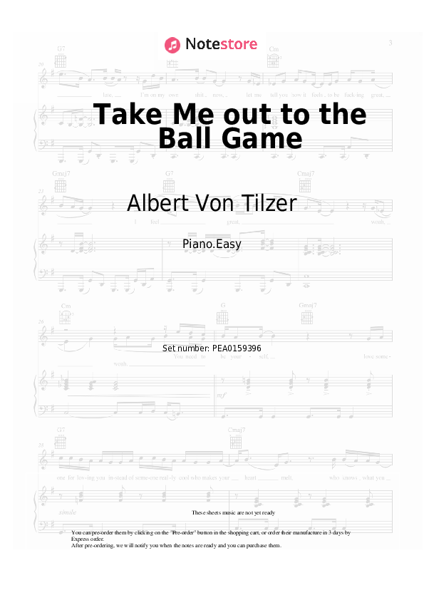 Notas ligeras Albert Von Tilzer - Take Me out to the Ball Game - Piano.Easy