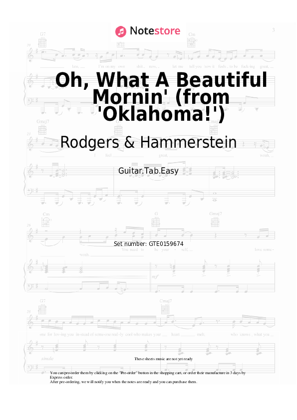 Pestañas fáciles Rodgers & Hammerstein - Oh, What A Beautiful Mornin' (from 'Oklahoma!') - Guitarra.Tablatura.Einfach