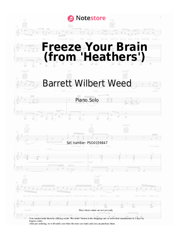 Notas Barrett Wilbert Weed, Ryan McCartan - Freeze Your Brain (from 'Heathers') - Piano.Solo