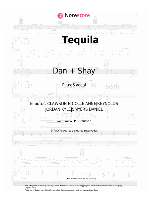 Partituras con voz. Dan + Shay - Tequila - Piano&Vocal