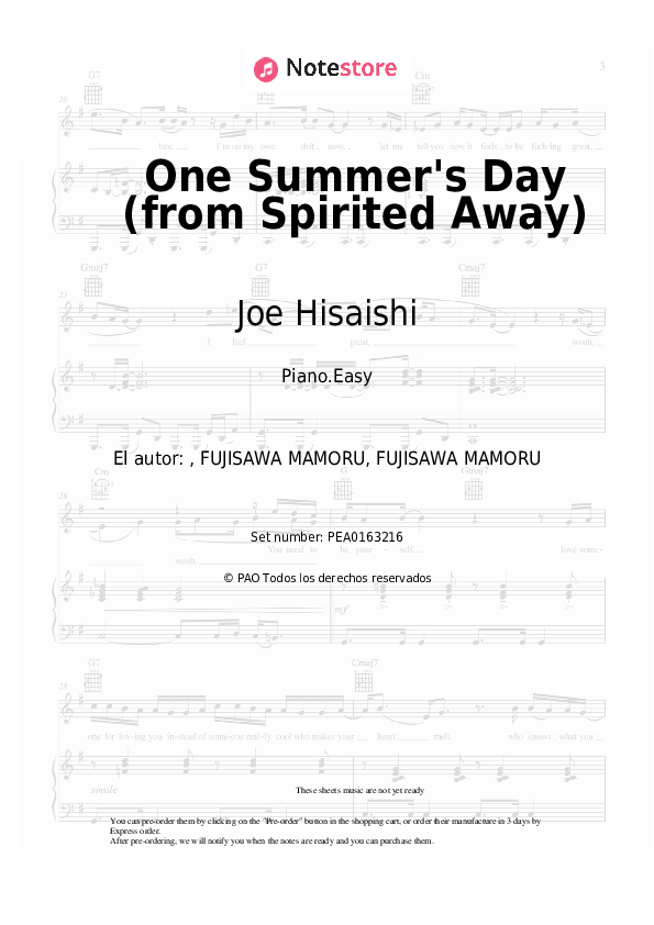 Notas ligeras Joe Hisaishi - One Summer's Day (from Spirited Away) - Piano.Easy