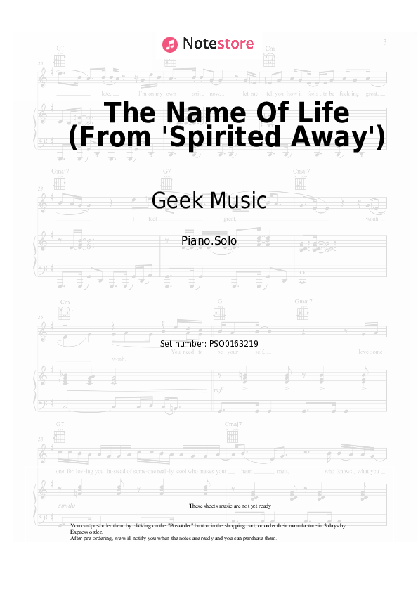 Notas Joe Hisaishi - The Name Of Life (From 'Spirited Away') - Piano.Solo