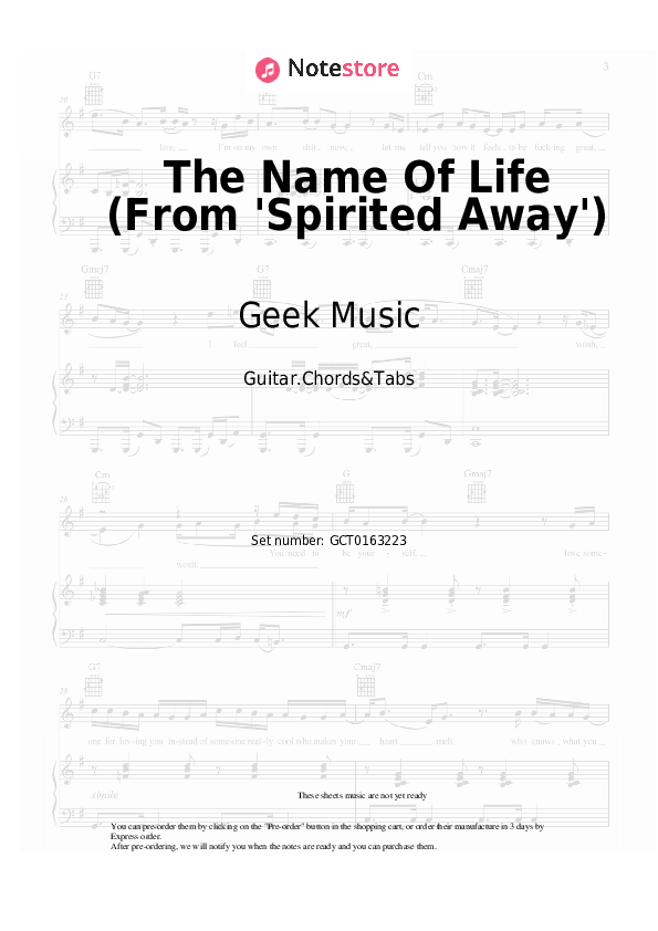 Acordes Joe Hisaishi - The Name Of Life (From 'Spirited Away') - Guitar.Chords&Tabs