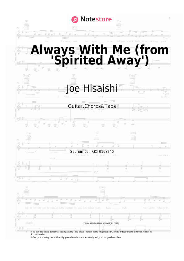 Acordes Joe Hisaishi, Youmi Kimura - Always With Me (from 'Spirited Away') - Guitar.Chords&Tabs