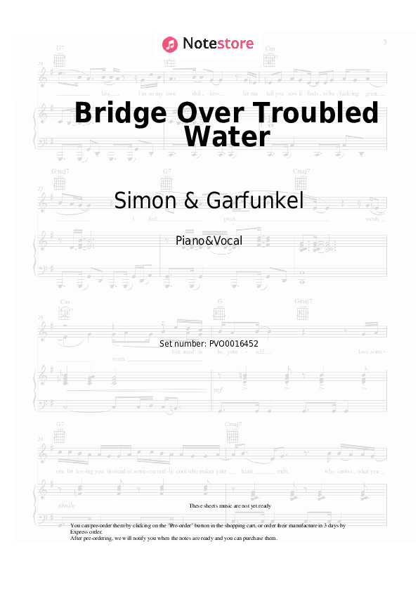 Simon & Garfunkel - Bridge Over Troubled Water notas para el fortepiano