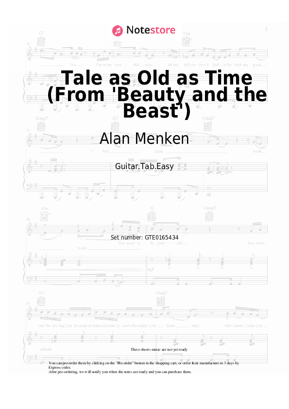 Pestañas fáciles Alan Menken, Angela Lansbury - Tale as Old as Time (From 'Beauty and the Beast') - Guitarra.Tablatura.Einfach