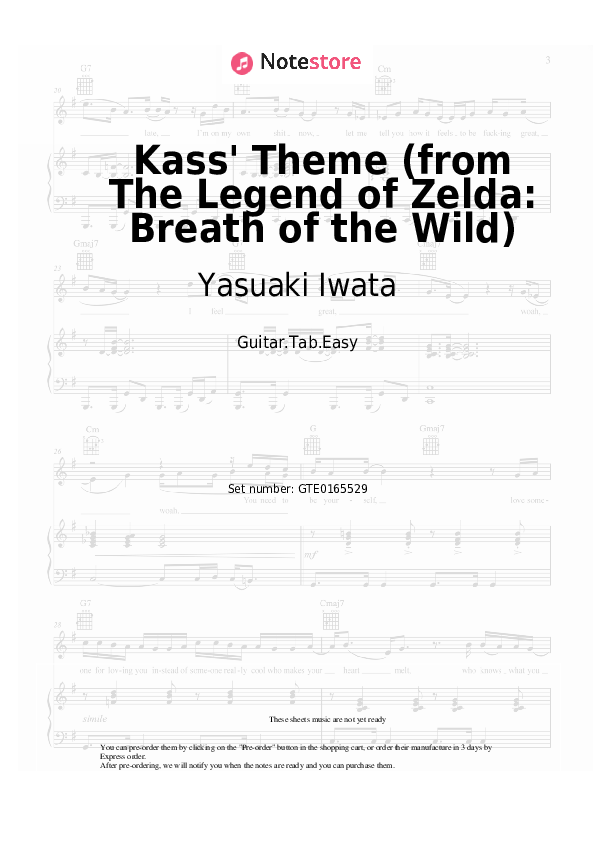 Pestañas fáciles Yasuaki Iwata - Kass' Theme (from The Legend of Zelda: Breath of the Wild) - Guitarra.Tablatura.Einfach