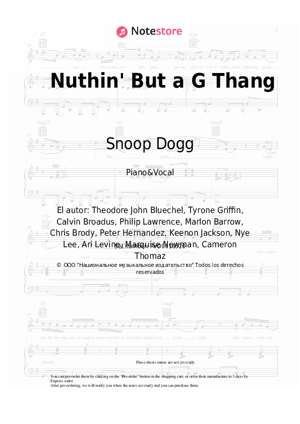 Partituras con voz. Dr. Dre, Snoop Dogg - Nuthin' But a G Thang - Piano&Vocal