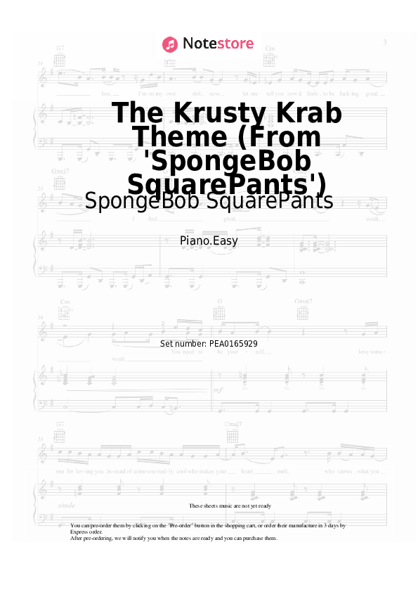 Notas ligeras SpongeBob SquarePants - The Krusty Krab Theme (From 'SpongeBob SquarePants') - Piano.Easy