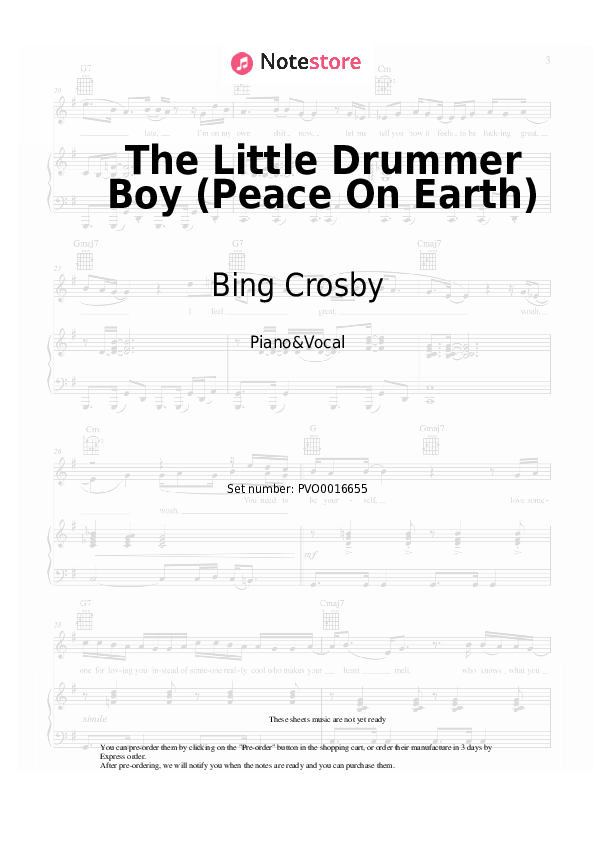 David Bowie, Bing Crosby - The Little Drummer Boy (Peace On Earth) notas para el fortepiano