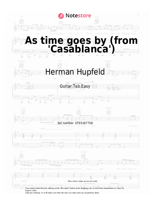 Pestañas fáciles Herman Hupfeld, Dooley Wilson - As time goes by (from 'Casablanca') - Guitarra.Tablatura.Einfach