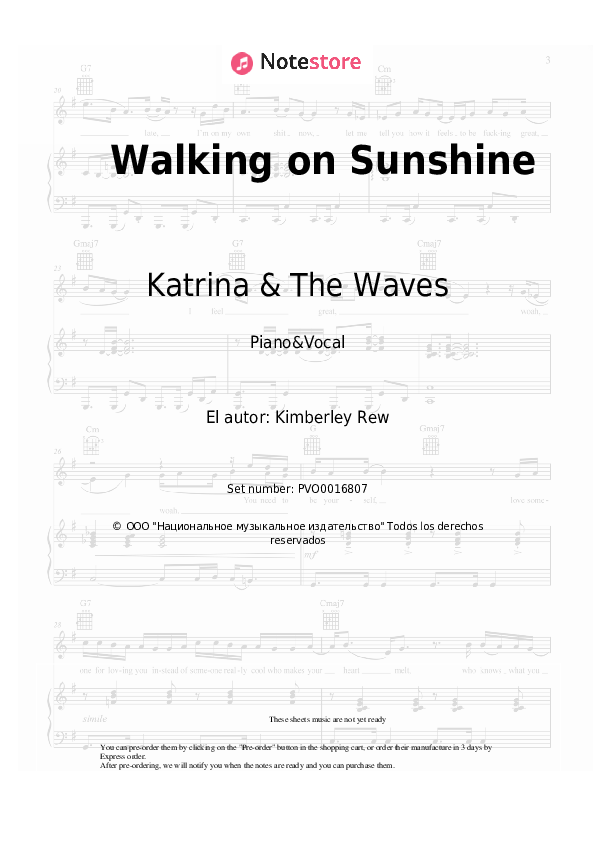Katrina & The Waves - Walking on Sunshine notas para el fortepiano