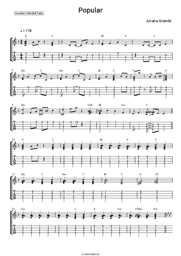 Notas Ariana Grande - Popular (From 'Wicked') - Ukelele.Acordes&Tablatura