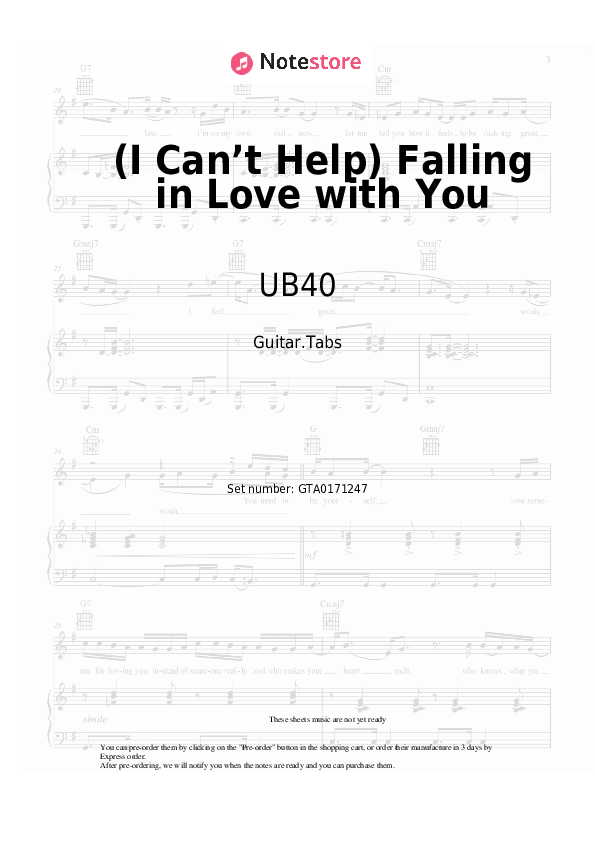 Pestañas UB40 - (I Can’t Help) Falling in Love with You - Guitarra.Tablatura