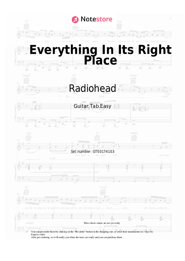 Pestañas fáciles Radiohead - Everything In Its Right Place - Guitarra.Tablatura.Einfach