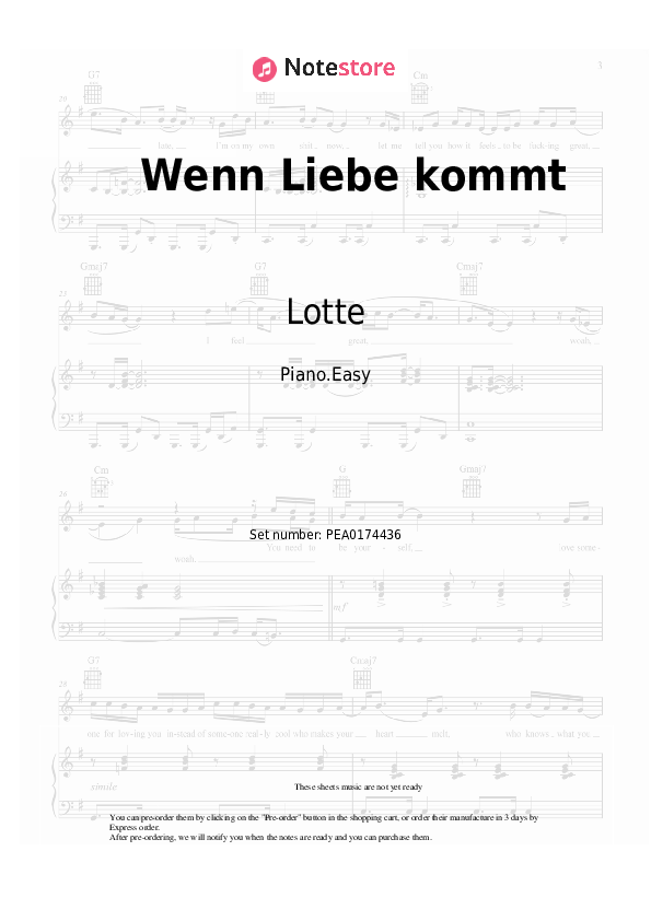 Notas ligeras Lotte - Wenn Liebe kommt - Piano.Easy