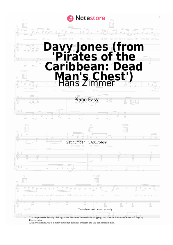 Notas ligeras Hans Zimmer - Davy Jones (from 'Pirates of the Caribbean: Dead Man's Chest') - Piano.Easy