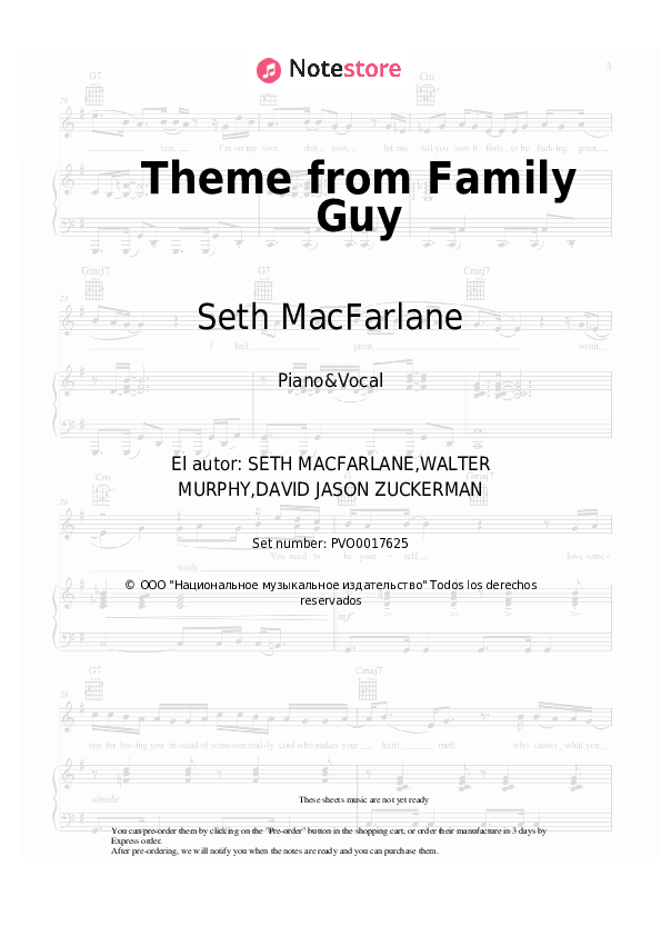 Partituras con voz. Seth MacFarlane - Theme from Family Guy - Piano&Vocal